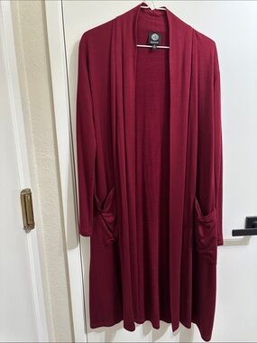 bobeau Burgundy Open-Front Long Cardigan